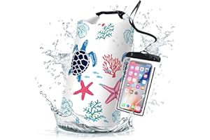 CLIDULI Waterproof Dry Bag,Roll Top Sea Turtle Coral Starfish Waterproof Backpack 5L/10L/20L Floating and Lightweight Bags for Kayaking, Boating, Fishing, Swimming and Camping with Waterproof Phone Case