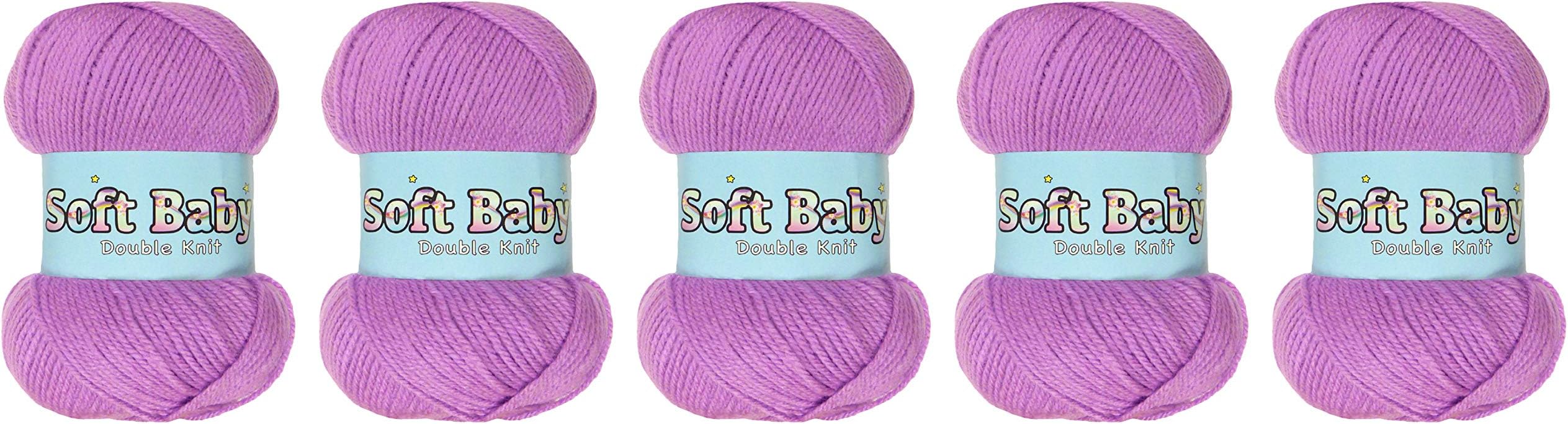 MarrinerSuper Soft Baby Double Knit Yarn with 100% Acrylic 8 Ply for Knitting and Crochet - Vegan Friendly and Hypoallergenic (Lavender, 5 Pack of 100g Single Balls)