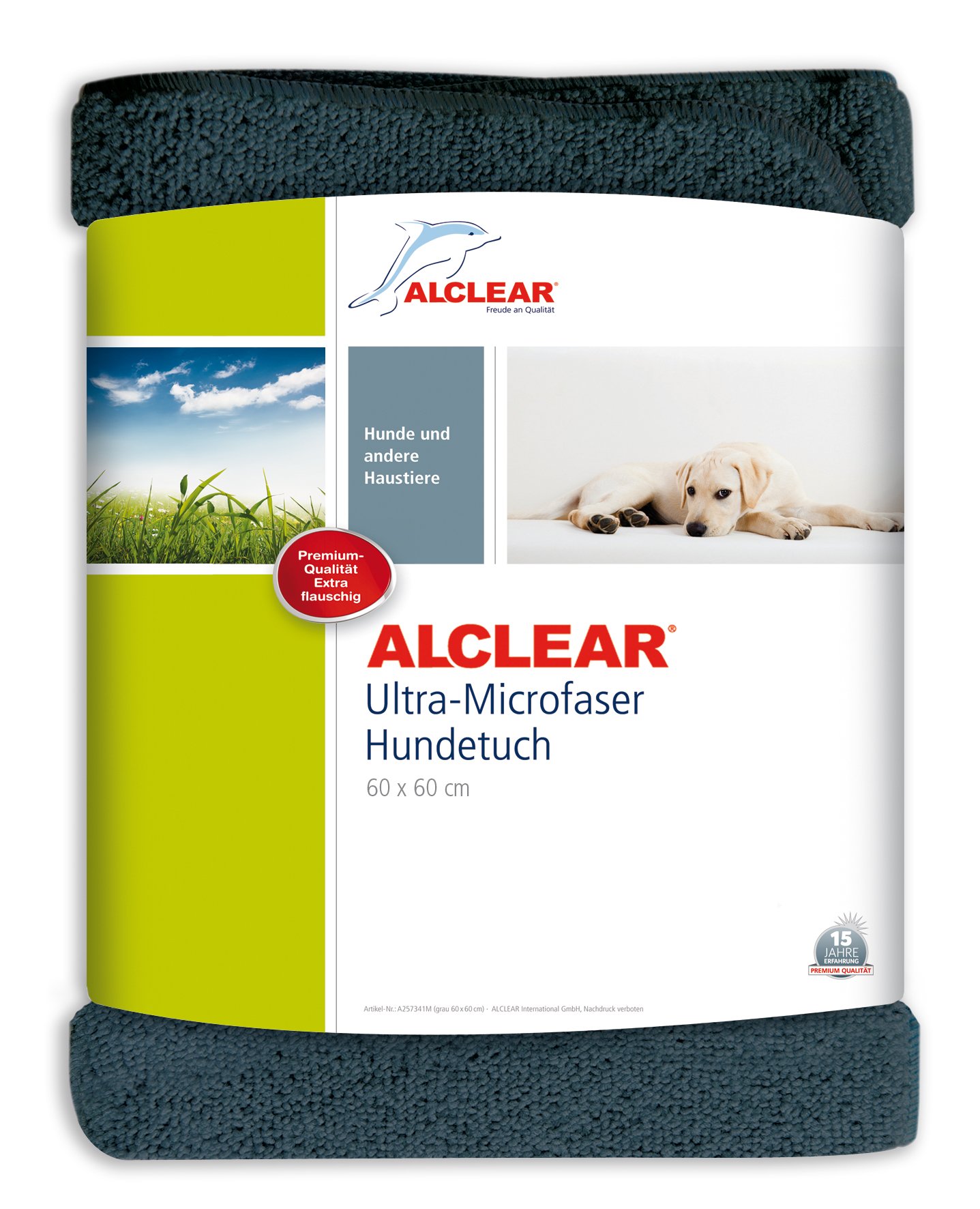 ALCLEAR A257341 Towel For Dogs, Cats And Pets, Made From Cleansing, Soft, Ultra-Microfibre Cloth, Highly Absorbent, For Animal Care And Grooming, Extra Large, 60 X 60 Cm, Anthracite