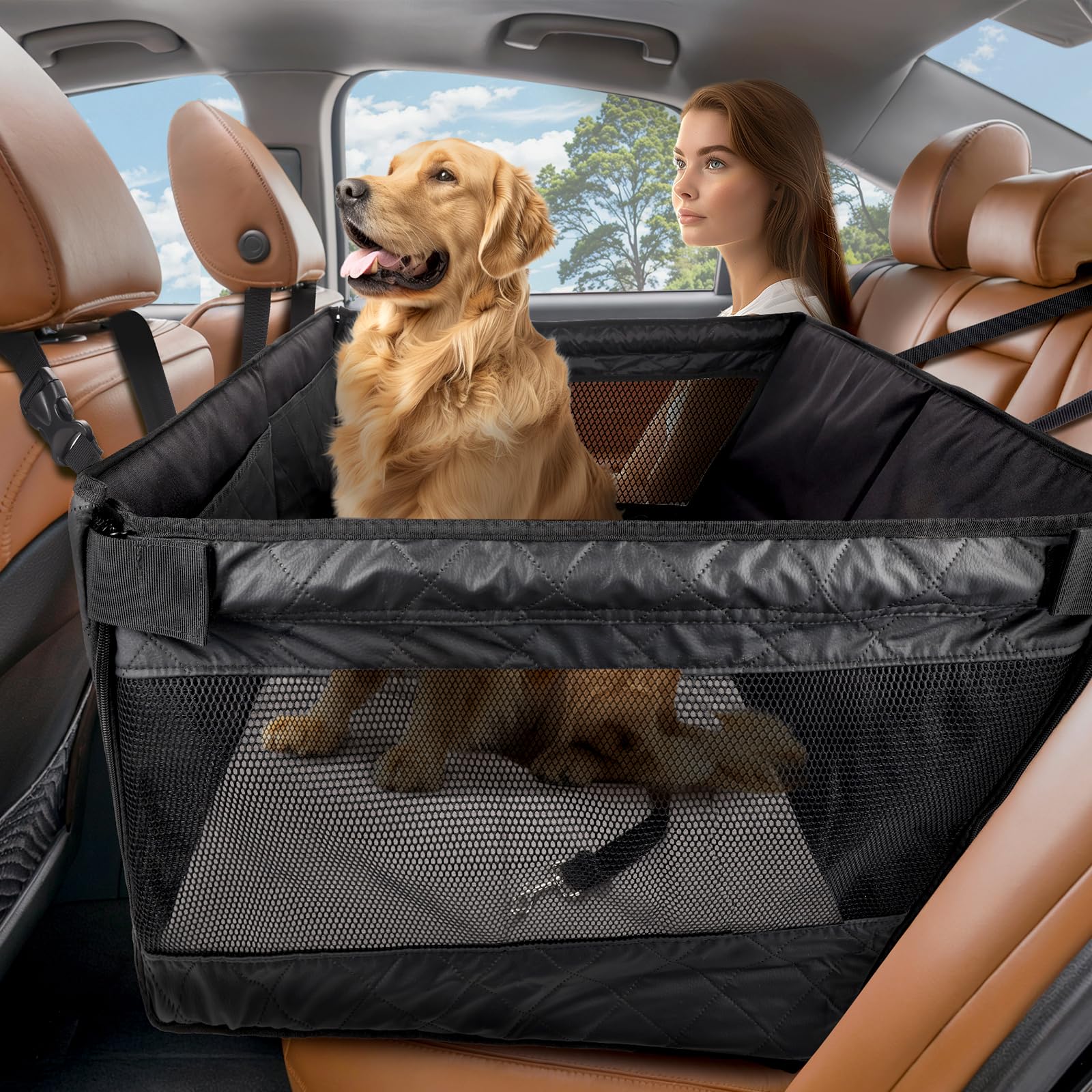 Photo 1 of BONTHEE Back Seat Extender for Dogs,Hard Bottom Dog Car Seat Cover for Back Seat Holds 400lbs,Waterproof Anti-Scratch PU Leather Backseat Extender for Dogs,Dog Hammock for Car SUV Truck