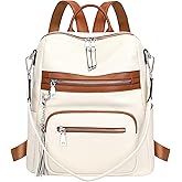 ALTOSY Genuine Leather Backpack Purse for Women Large Shoulder Bag With Laptop Compartment Multiple Pockets (S106 Beige/Brown)