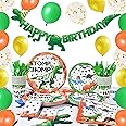 Watercolor Dinosaur Party Supplies - Dino Theme Birthday Party Decoration for Boys Birthday Banner Balloons Plates Cups Napkins Cutlery Bag Table Cover Tableware Utensils Serves 16 Guests 153 PCS