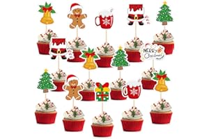 NACHLYNN 70pcs Merry Christmas Cupcake Toppers Holiday Party Fruit Cake Decoration Favors