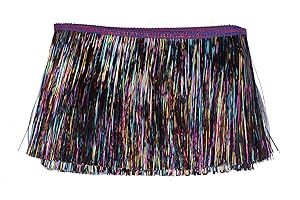 YYCRAFT 6" Wide Tinsel Fringe Tinsel Trim Tinsel Garland Dance Costume Fringe Trimming Shiny Foil Effect Party Decor(10 Yards,Rainbow Black)