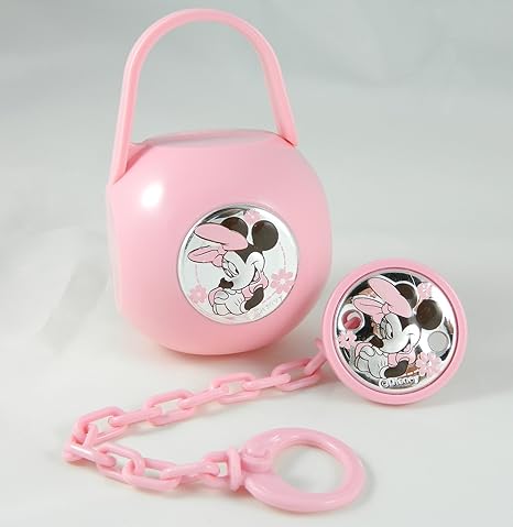 Porta Chupete de cadena Minnie plateado con caja: Amazon.es: Bebé