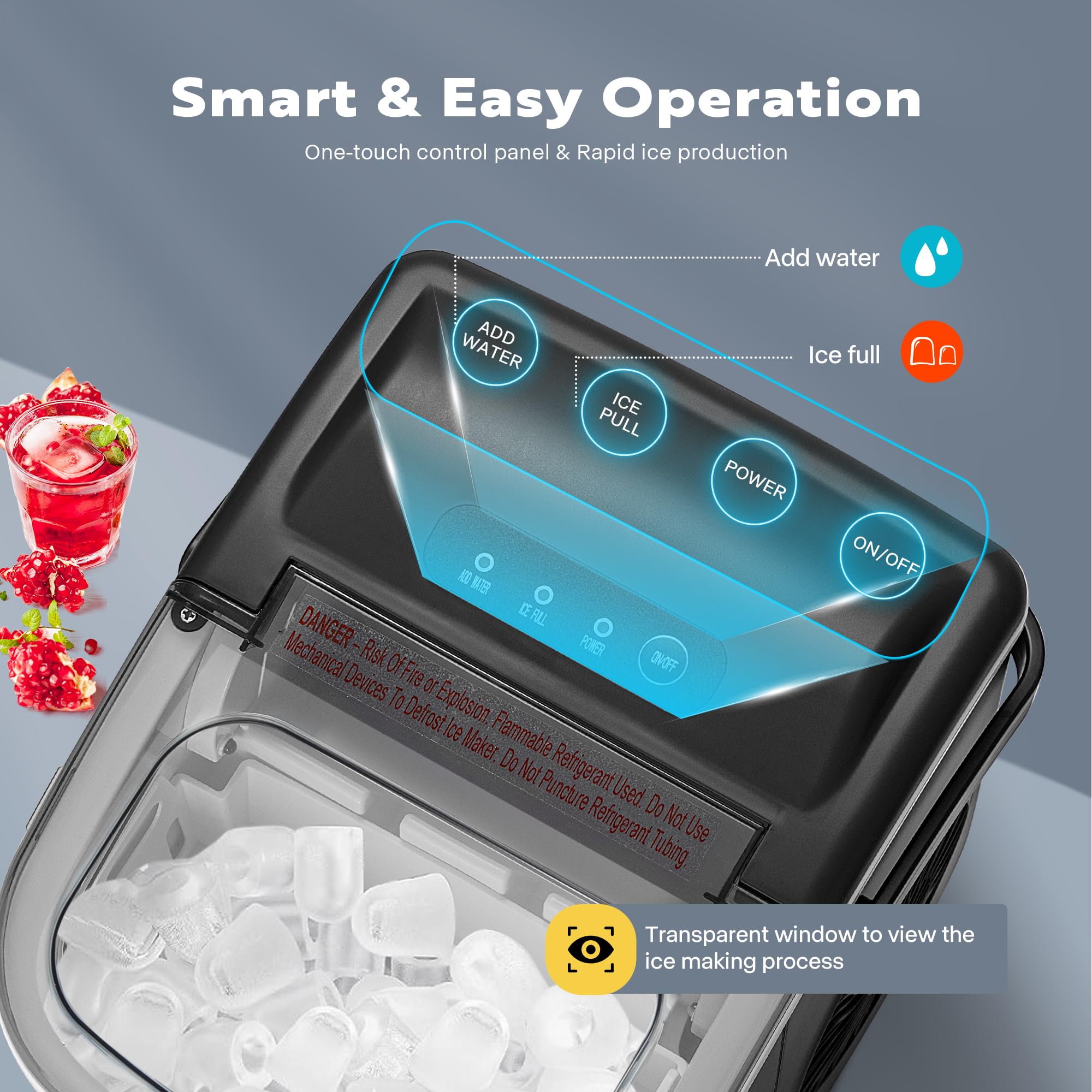 VIVOHOME Countertop Ice Maker with Handle 26lbs/Day 9 Ice Cubes in 6 Mins Portable Ice Maker Machine 10 Ice Bags and Self Cleaning Ice Cube Maker Black
