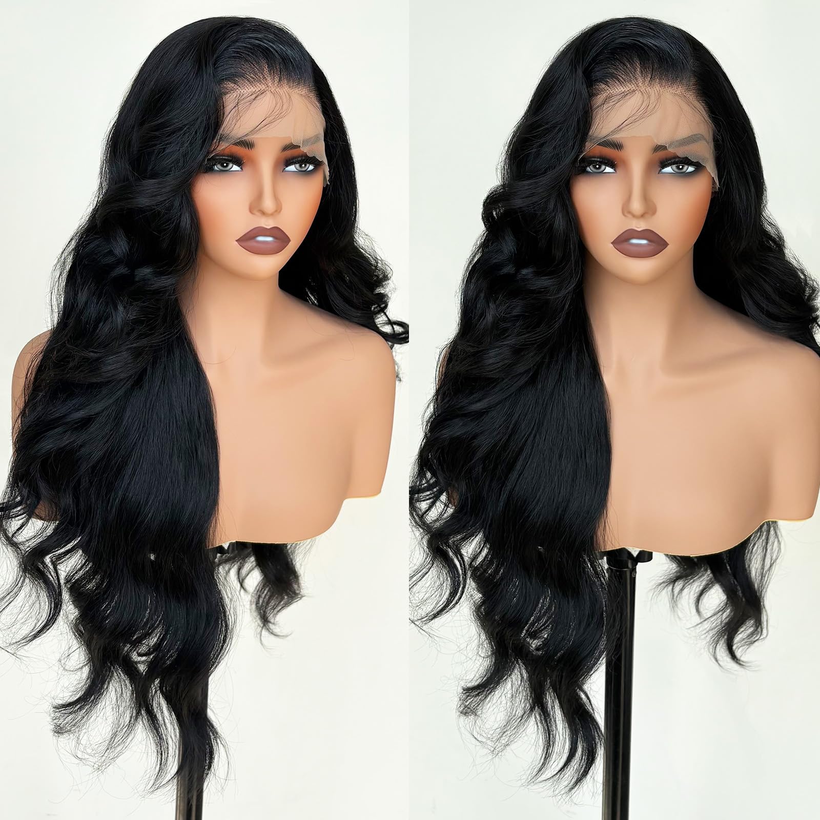 Photo 1 of Black Glueless Wigs for White Women 26 Inch Pre Layered Body Wave Synthetic lace front Wigs - Pre Plucked 13×6 HD Lace Front Synthetic Wig Pre Plucked with Tiny Knots Natural Hairline Wear and Go