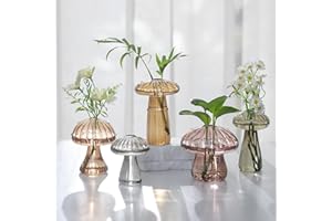 Glasseam Mushroom Glass Planter for Plants: Set of 5 Handmade Plant Propagation Stations - Fall Colored Small Hydroponic Terrarium Jars for Home Decor for Plant Lovers