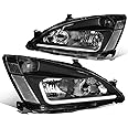 DNA MOTORING Pair Headlight Assembly Compatible with 03-07 Honda Accord, Black Housing Clear Corner,HL-LB-HA03-BK-CL1