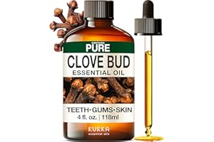 KUKKA ESSENTIAL OILS Kukka Clove Oil for Teeth and Gums - 4 Fl Oz - Clove Essential Oil - Sourced from Flower Buds - Ideal for Oral Care, Hair, Diffuser, DIY Soap Making Scents