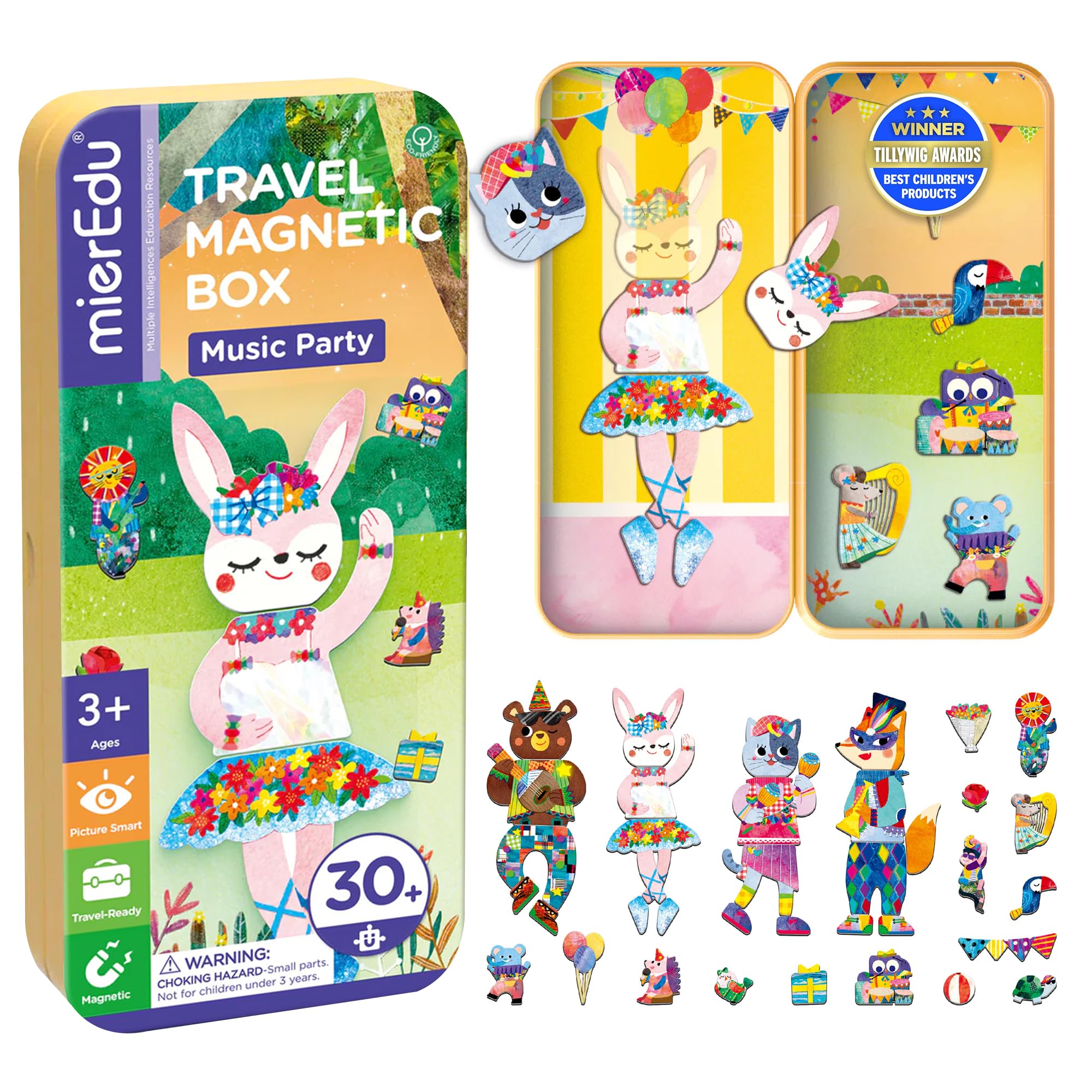 mierEdu Magnetic Music Animals Dressing Game - Promotes Imagination & Concentration - Ideal Travel Game with 2 Scenes & 37 Magnets - Ages 3+