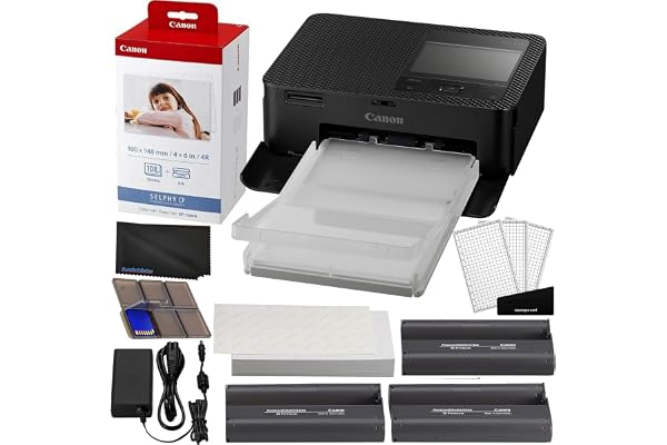 Canon Selphy CP1500 Wireless Compact Photo Printer (Black) Bundle with KP-108IN Color Ink Paper Set (108 Sheets of 4x6 Paper + 3 Ink Cartridges) + 6-Slot Memory Card Holder + More
