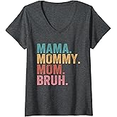 Womens Mama Mommy Mom Bruh Mothers Day Vintage Funny Mother V-Neck T-Shirt Small