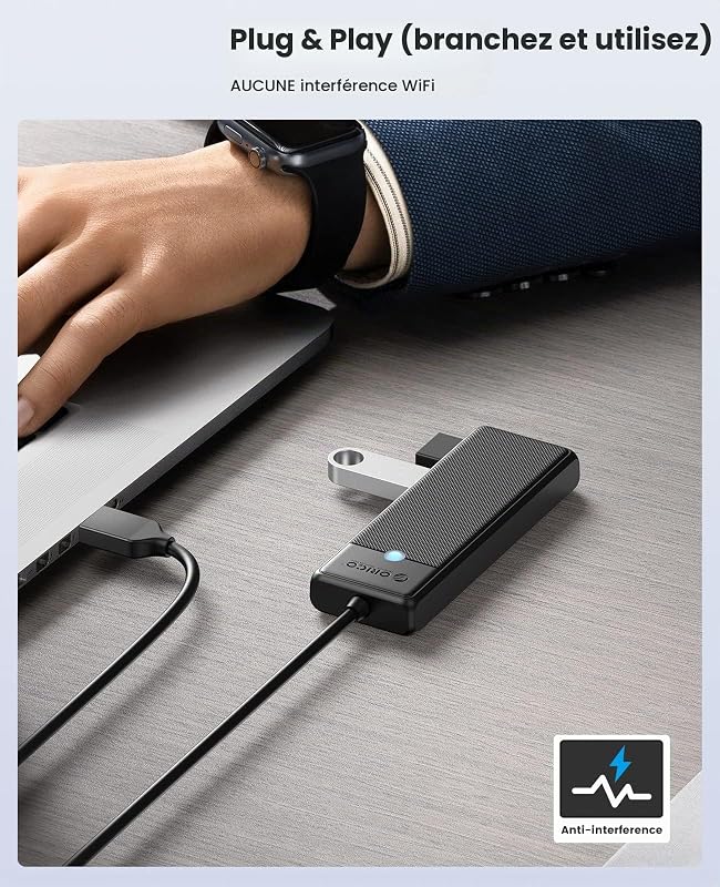 USB Hub 3.0, 4 Ports Distributeur USB avec Câble Long de 100CM, Ultra Slim Type A Data Hub 5Gbps, Adaptateur Multiport pour MacBook, Disque Dur Mobile, Surface Pro, XPS, PS4/PS5, PC