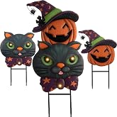 TERESA'S COLLECTIONS Pre-Lit Halloween Decorations Outdoor, Solar Garden Stake with 2 Stacks Cute Black Cat Pumpkin, Jack O Lantern Metal Yard Art Lawn Gift for Valentines Party Porch Patio Decor, 23"
