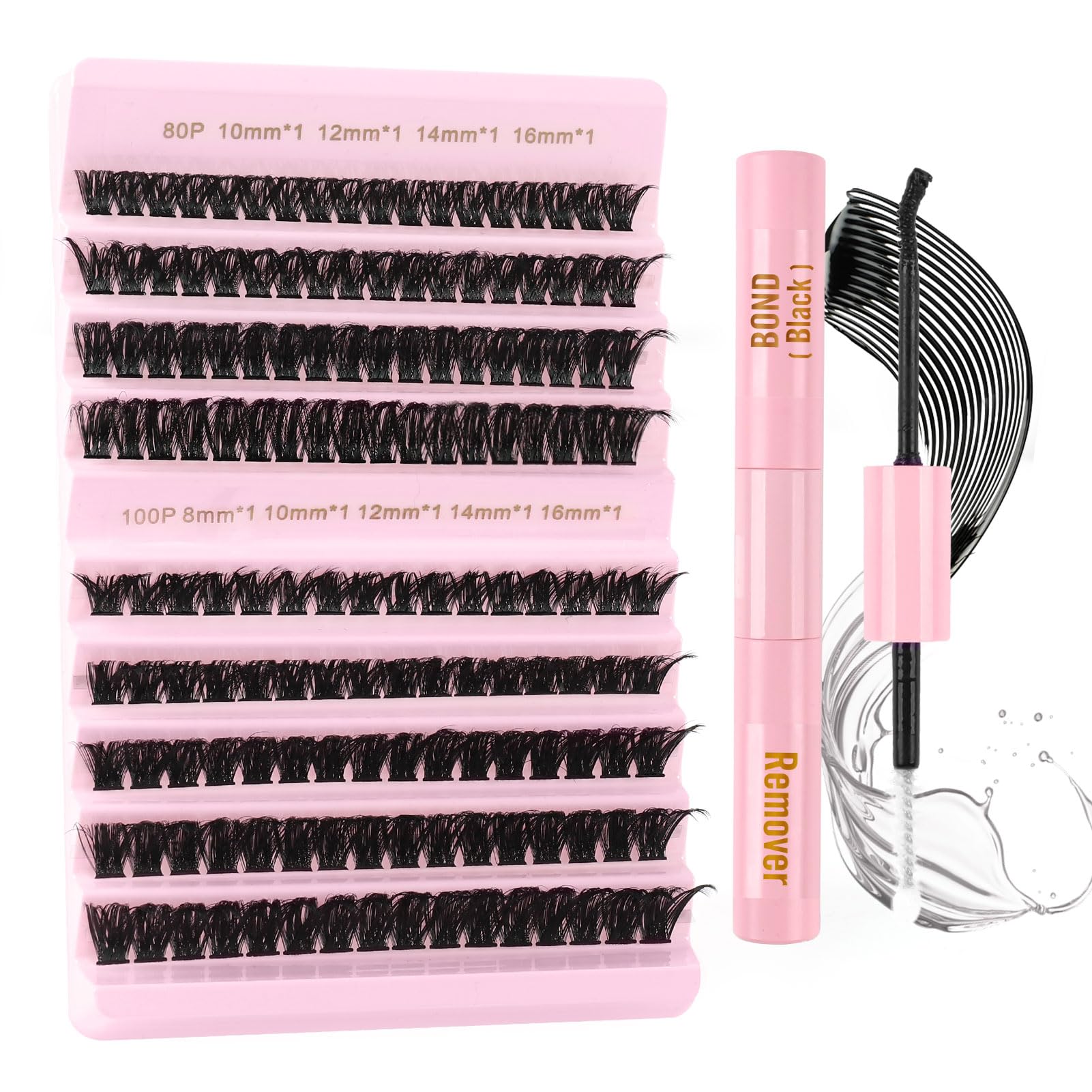 Parriparri Eyelash Extension with Bond and Remover 80D+100D Fluffy Individual Lashes Kit Thick D Curl Cluster Lashes Set Dramatic DIY Eyelashes Individual 8-16MM