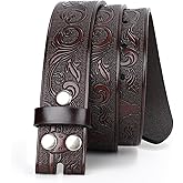 JASGOOD Western Leather Belt Strap for Men Engraved Cowboy Belt Strap without Buckle 1.5'' Wide Long Horn Bull Western Belt