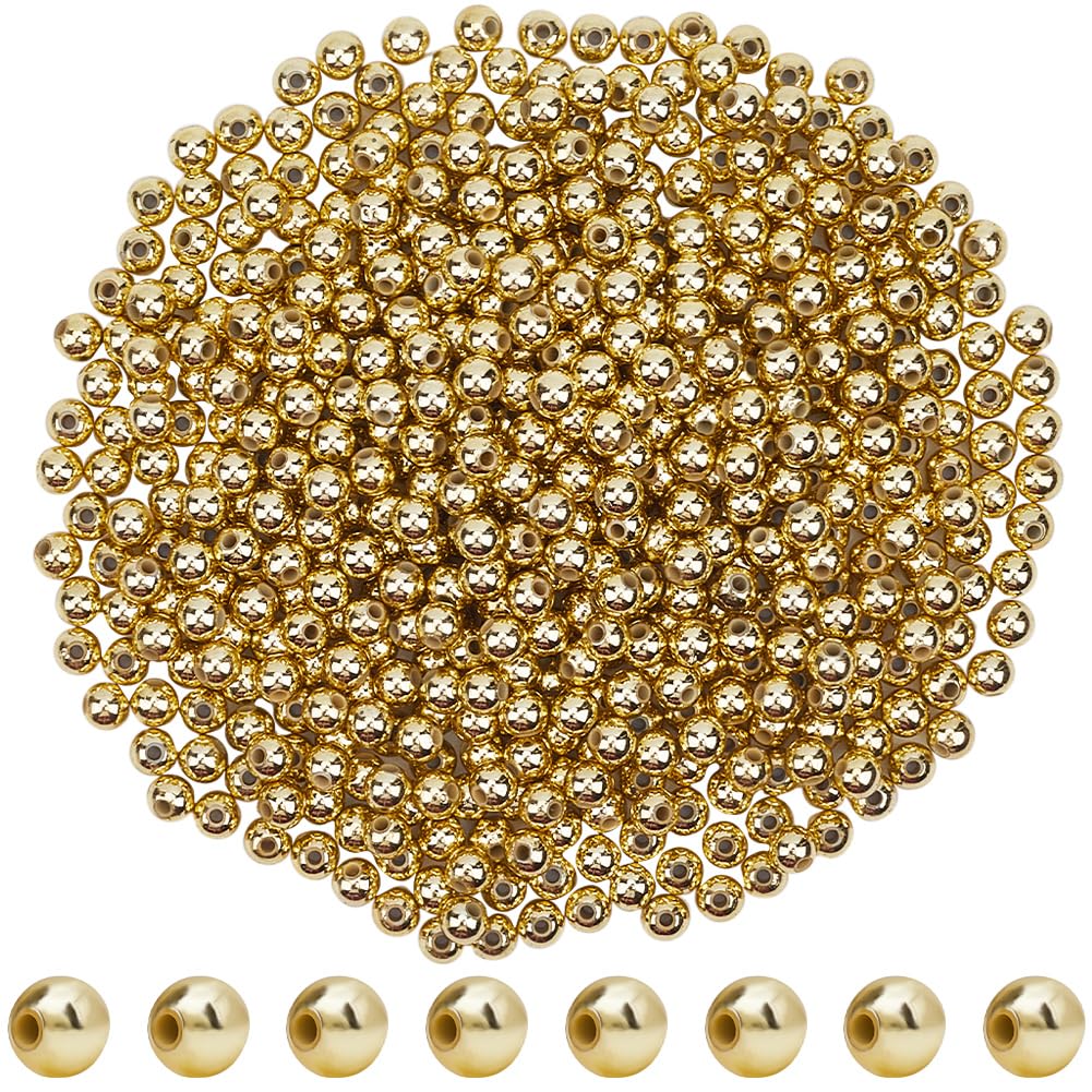 SOFPLATE 1 Box 1000pcs Gold Plastic Beads 6mm Plastic Spacer Beads Abs Plastic Smooth Electroplate Golden Plated Loose Spacers Round Bead for DIY Craft Jewellery Making Supplies Bracelets Necklaces