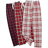 GORGLITTER Women's 3 Piece Gingham Pajama Pants Plaid Elastic Waist Wide Leg Pj Sleep Lounge Bottoms