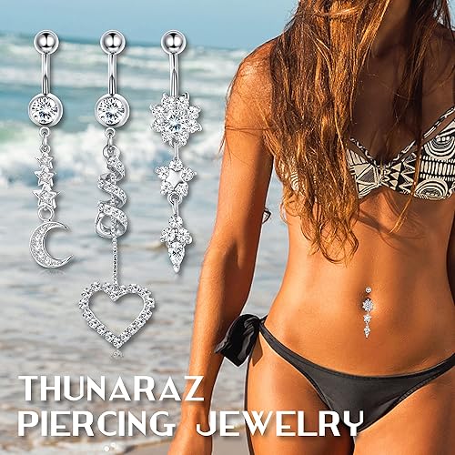 THUNARAZ 14G Belly Button Rings Dangle Surgical Steel Snake Evil