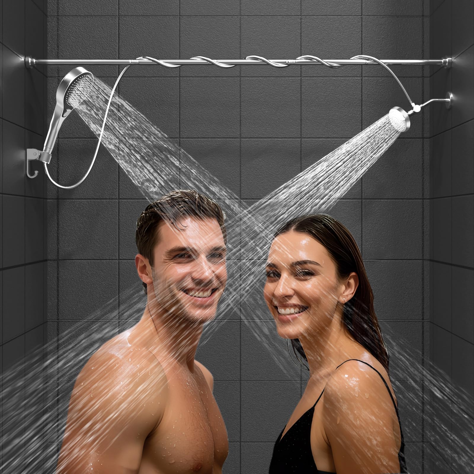 Photo 1 of NTPN Dual Shower Head with Handheld for Couples: High Pressure Double Shower Heads for Two People - Adjustable Two Showerhead System with 3 Flow Settings Fits 2 Person Bathroom (Chrome)