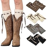 PHOGARY 4 Pairs Winter Warm Boot Cuffs for Women, Crochet Knitted Boot Socks for Gilrs Short Leg Warmers Boot Topper Socks Leg Cuffs Boot Warmers Winter Gift for Ladies