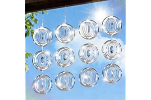 Superlong Bird Deterrents for Outside, 12 Discs Stainless Steel 3D Wind Spinners Garden Decor, 4 Sets Reflective Bird Scare D