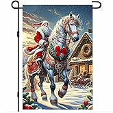 BlissYard Christmas Garden Flag Winter Flag Santa Claus Riding White Horse Snowy House Outdoor Yard Decor 12x18 Inch Double Sided Banner For Front Yard Porch Lawn Patio Seasonal Home Decor Festive