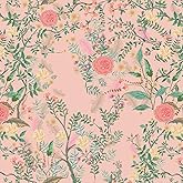 VEELIKE Peach Pink Floral Wallpaper Stick and Peel Vintage Chinoiserie Wallpaper for Bedroom Girls Room Bathroom 17.7''x118''