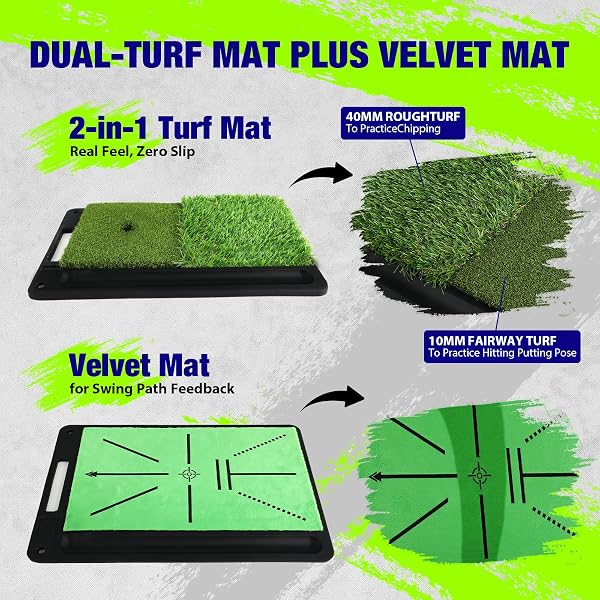 10X7 FT GOLF NET WITH 2-IN-1 REPLACEABLE NON-SLIP GOLF HITTING MAT