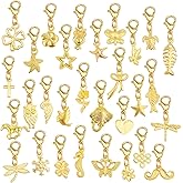 30 Pieces Golden Clip on Charm Pendants Mixed Styles Dangle Charms with Lobster Clasp Craft Supplies for DIY Earrings Jewelry Making Accessories