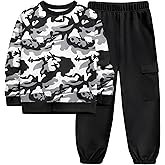NECIOUS Boys Clothes Camo Outfits Long Sleeve Tops and Pants Clothing Sets 2 Piece Fall Winter Boys Sweatsuit Size 6-12
