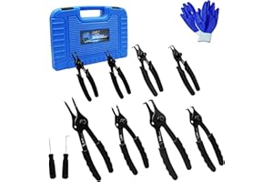 SGT SUPER GARAGE TOOLS SGT Snap Ring Pliers Set,10 Pcs Internal & External Circlip Pliers With Bent & Straight Pliers,Heavy Duty Removal Tool,Include Hook, Pick,Storage Case and Gloves