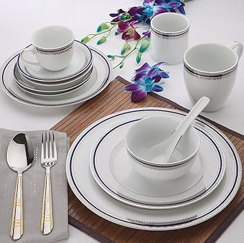 ALDA Porcelain Luxury Blue Platinum Dinner Set 33 Pcs Crockery Set