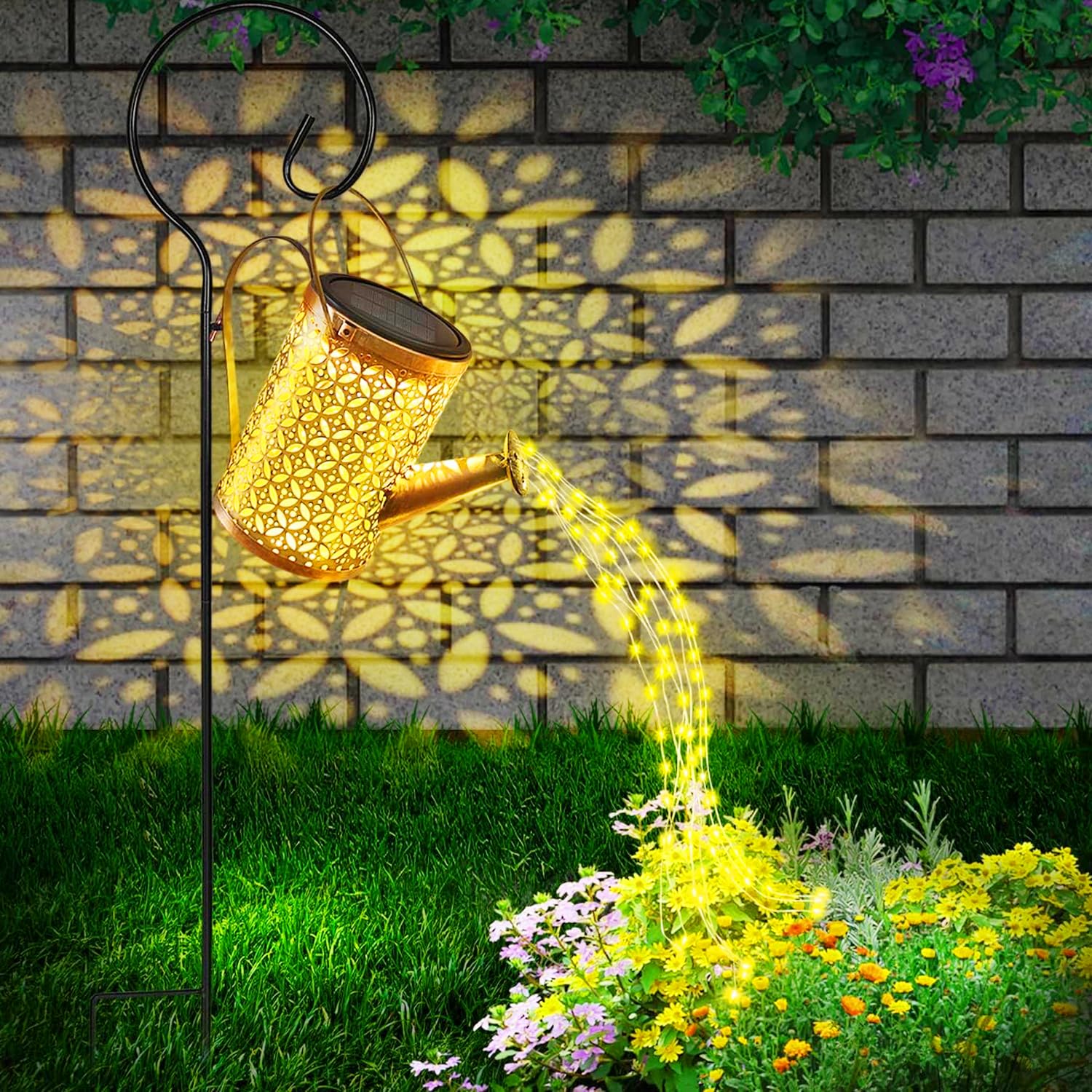 CUQOO Solar Watering Can Lights – LED Cascading Fairy Lights Outdoor, Waterproof Garden Ornament & Solar Powered Decoration for Patio, Yard, Balcony, Pathways – Charming Garden Gift & Decor