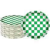 40 Pcs Green & White Checkered Race Car Party Supplies - 7" Green Checkered Paper Plates for Racing Themed Race Car Birthday Party Decorations
