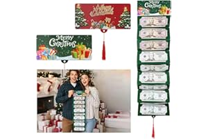Lettry 2Pcs Christmas Money Holder, Christmas Surprise Money Holder with 10 Slots Xmas Present Holder for Christmas Cash Present Supplies (1Green+1Red)