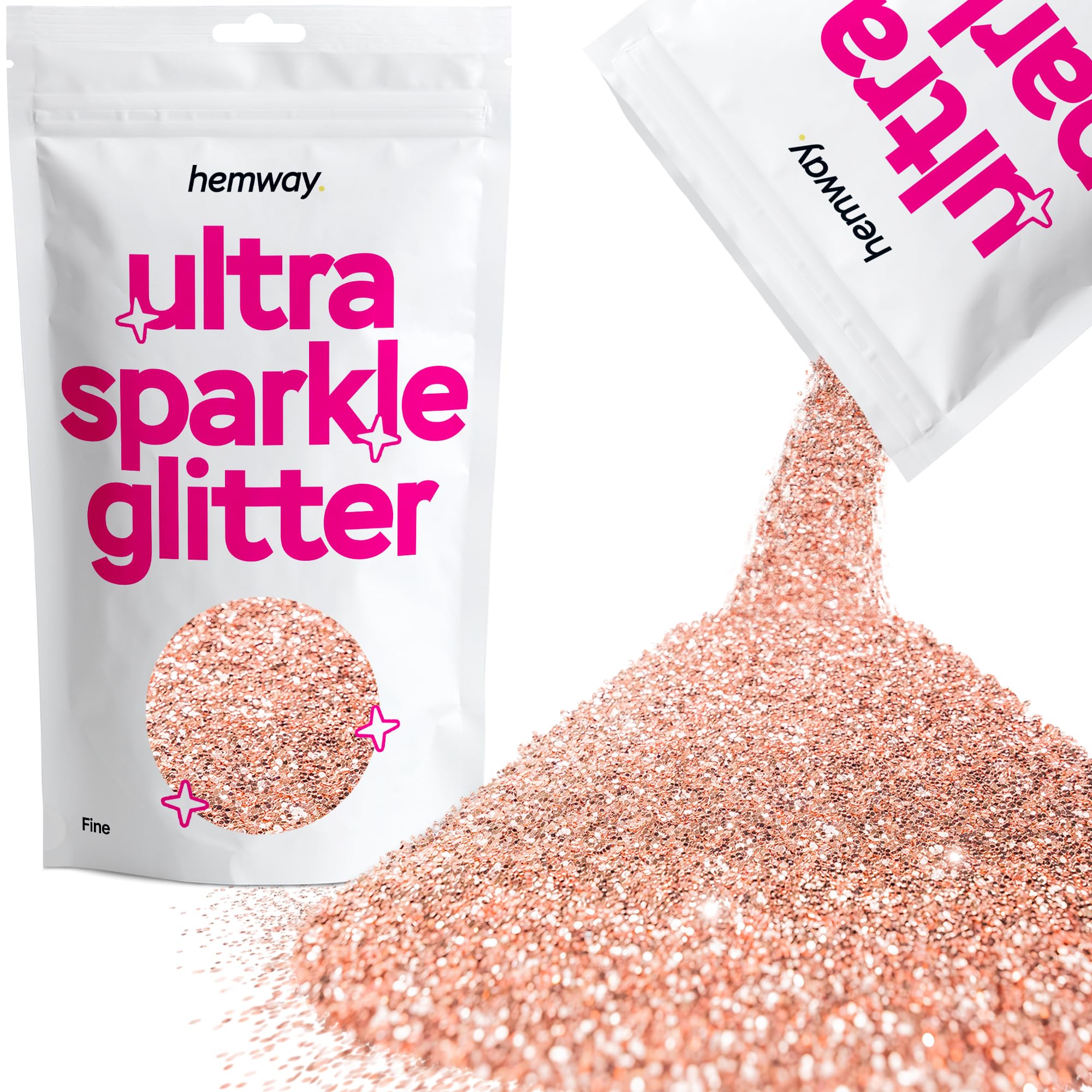 Hemway Ultra Sparkle Glitter Rose Gold 100g Fine | Glitter for Arts & Craft, Makeup, Nail Art, Crafting, Card Making, Sparkle Decoration