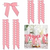 LiBongTa 50 PCs 3.5 Inch Pink Bow Grosgrain Ribbon Bows for Gift Wrapping, Gift Bows for Presents, Pink Bow Party Decorations, Twist Tie Bows for Baby Shower, Wedding, Easter, Birthday Party