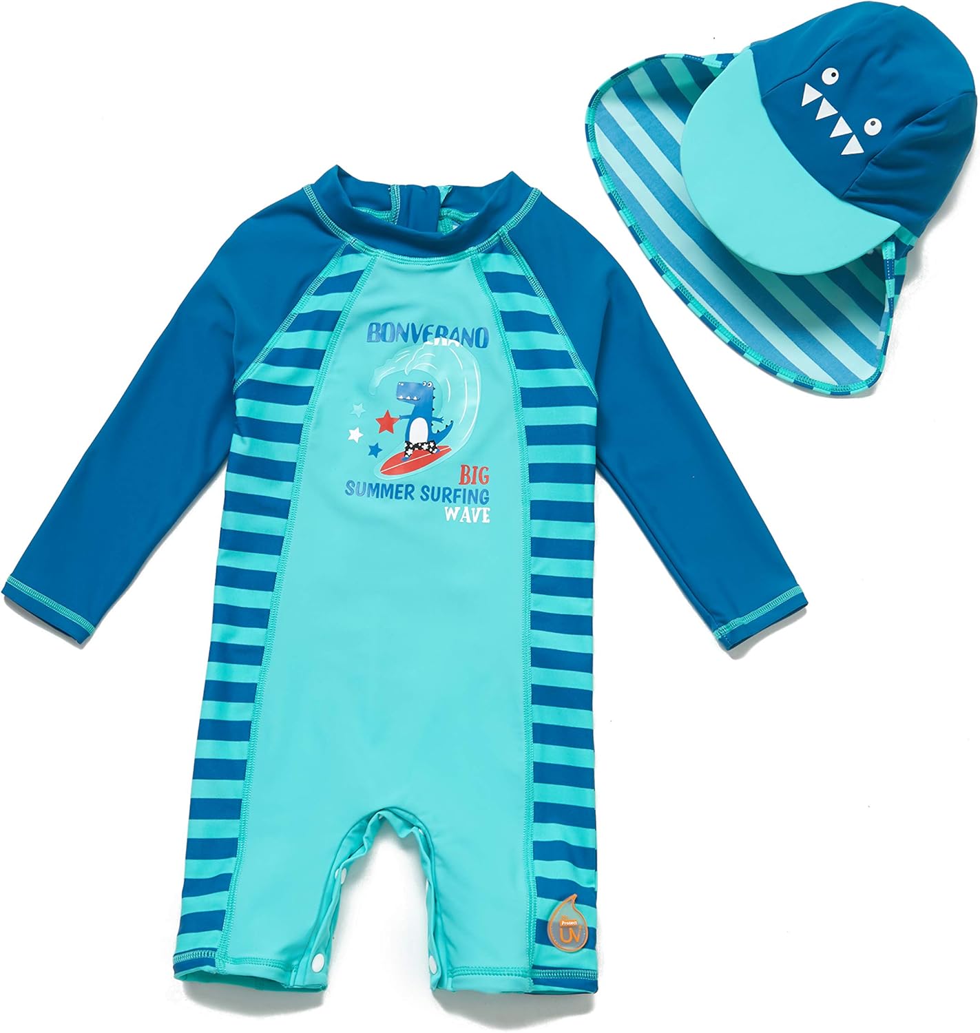 BONVERANO Baby Infant Boy's UPF 50+ Sun Protection L/S One Piece Zip