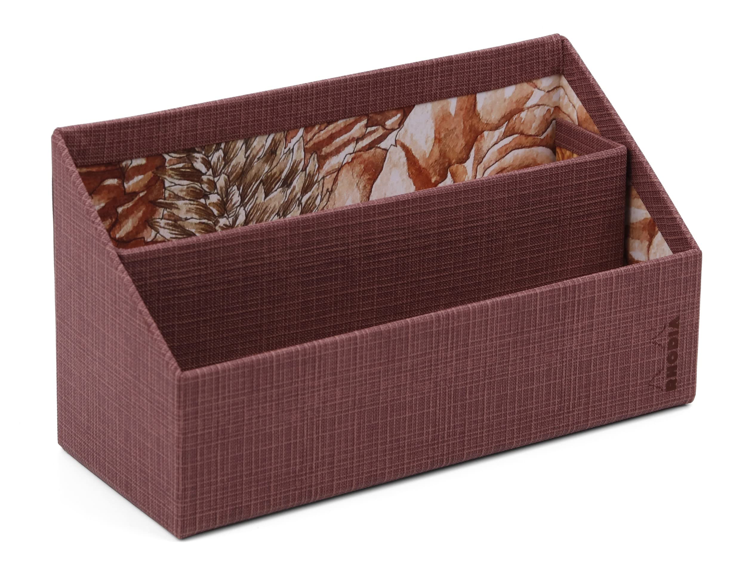 RHODIA 120037C - Letter holder - 25 x 10 x 14 cm - 2 compartments - Amaranth Faux leather and Floral motif printed inside - Orange Botanique collection