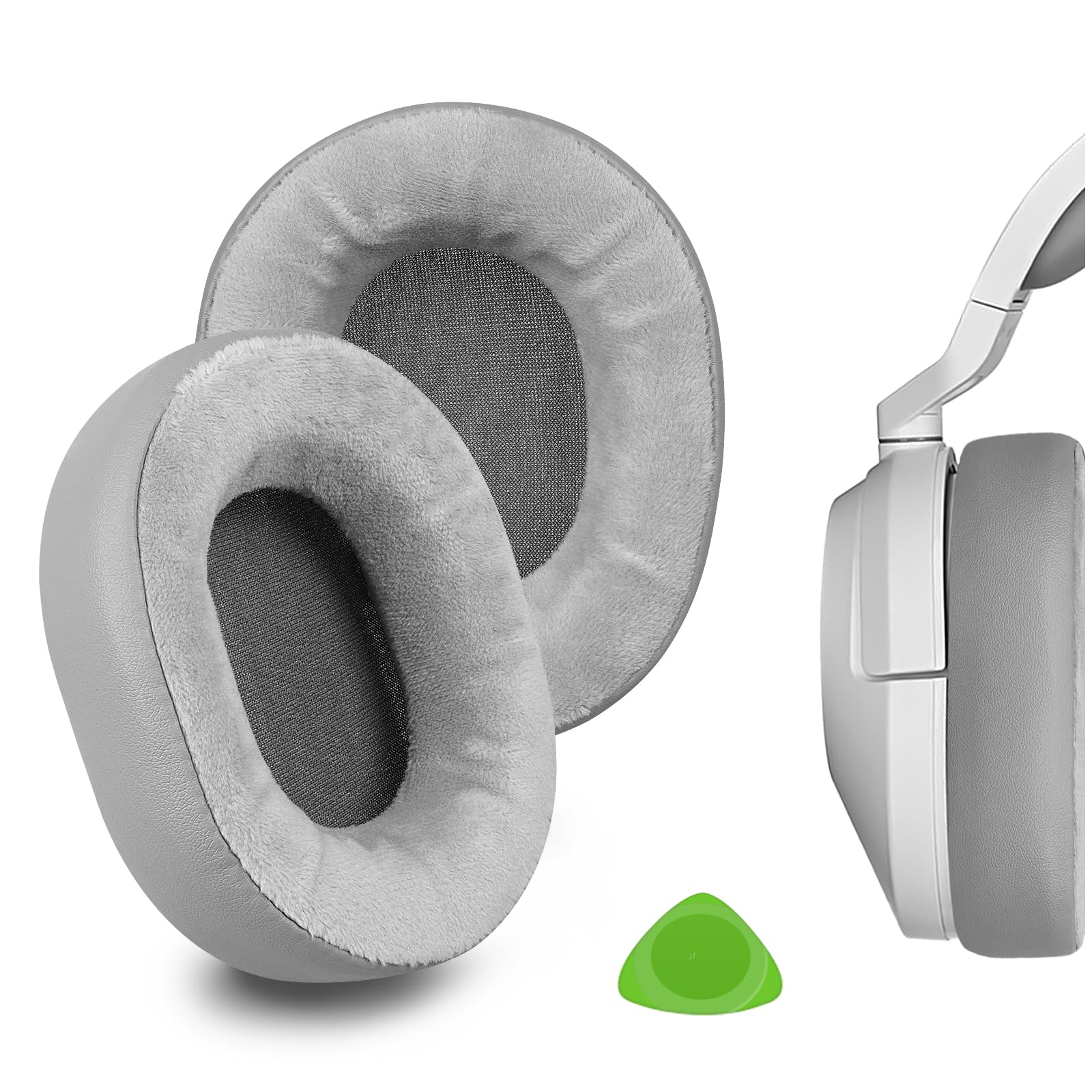 Geekria Comfort Hybrid Velour Replacement Ear Pads for Corsair HS55, HS65 Headphones Ear Cushions, Repair Parts (Grey)