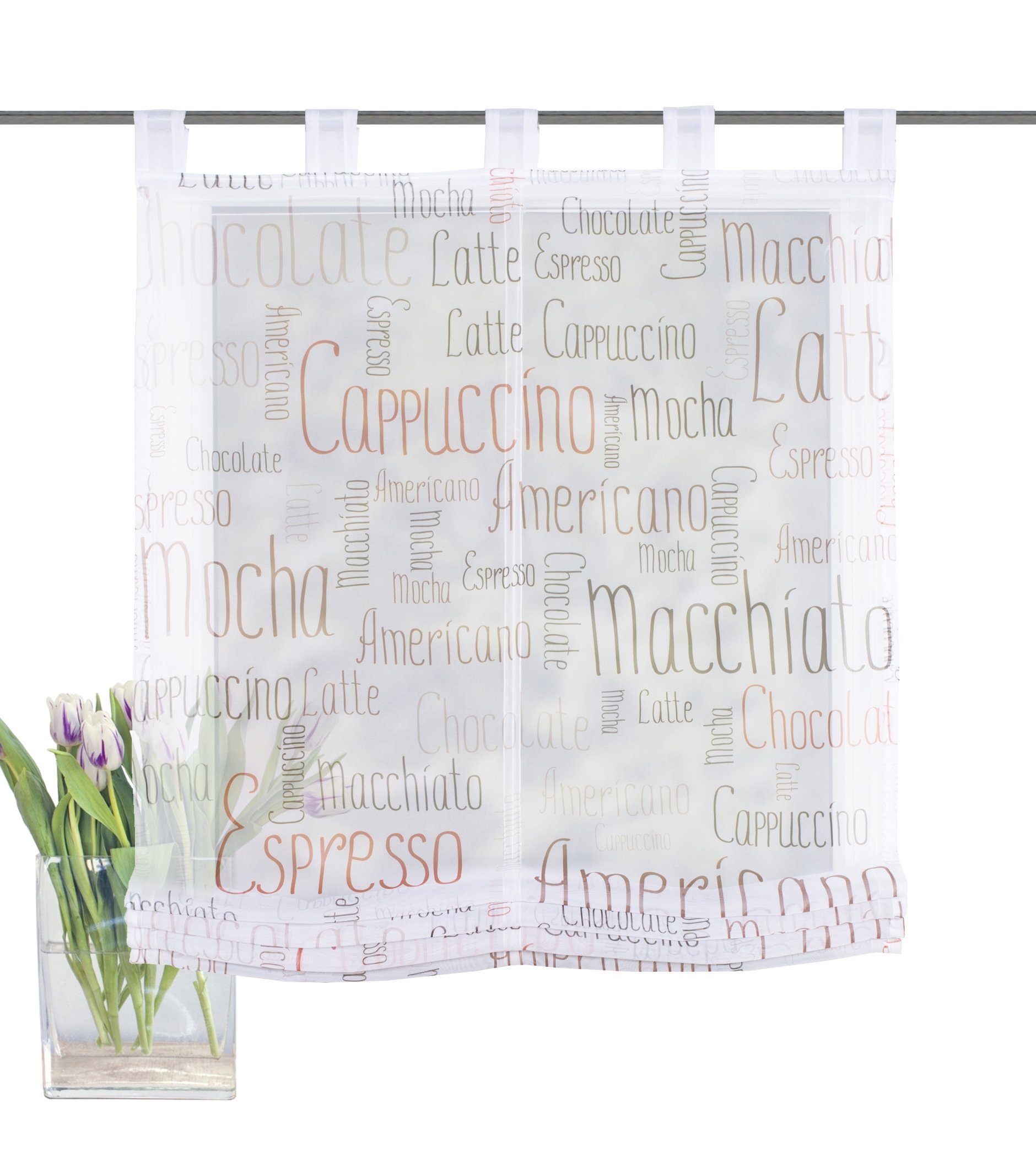 Home fashion Roman Blind Voile Digital Print Mocha Polyester Brown 140 x 100 cm