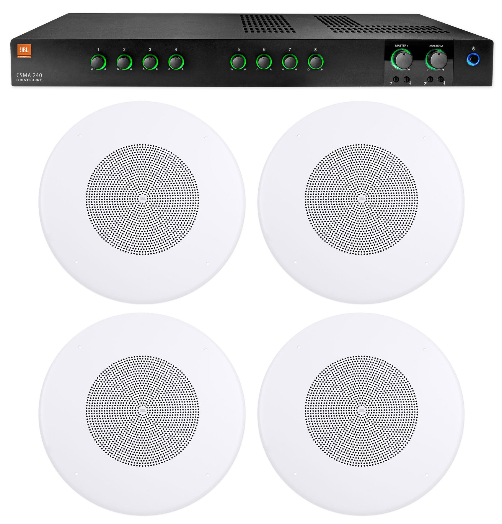JBL CSMA240 Restaurant/Bar/Cafe 2x40w Amplifier 4/8ohm/70/100V+(4) 8" Speakers