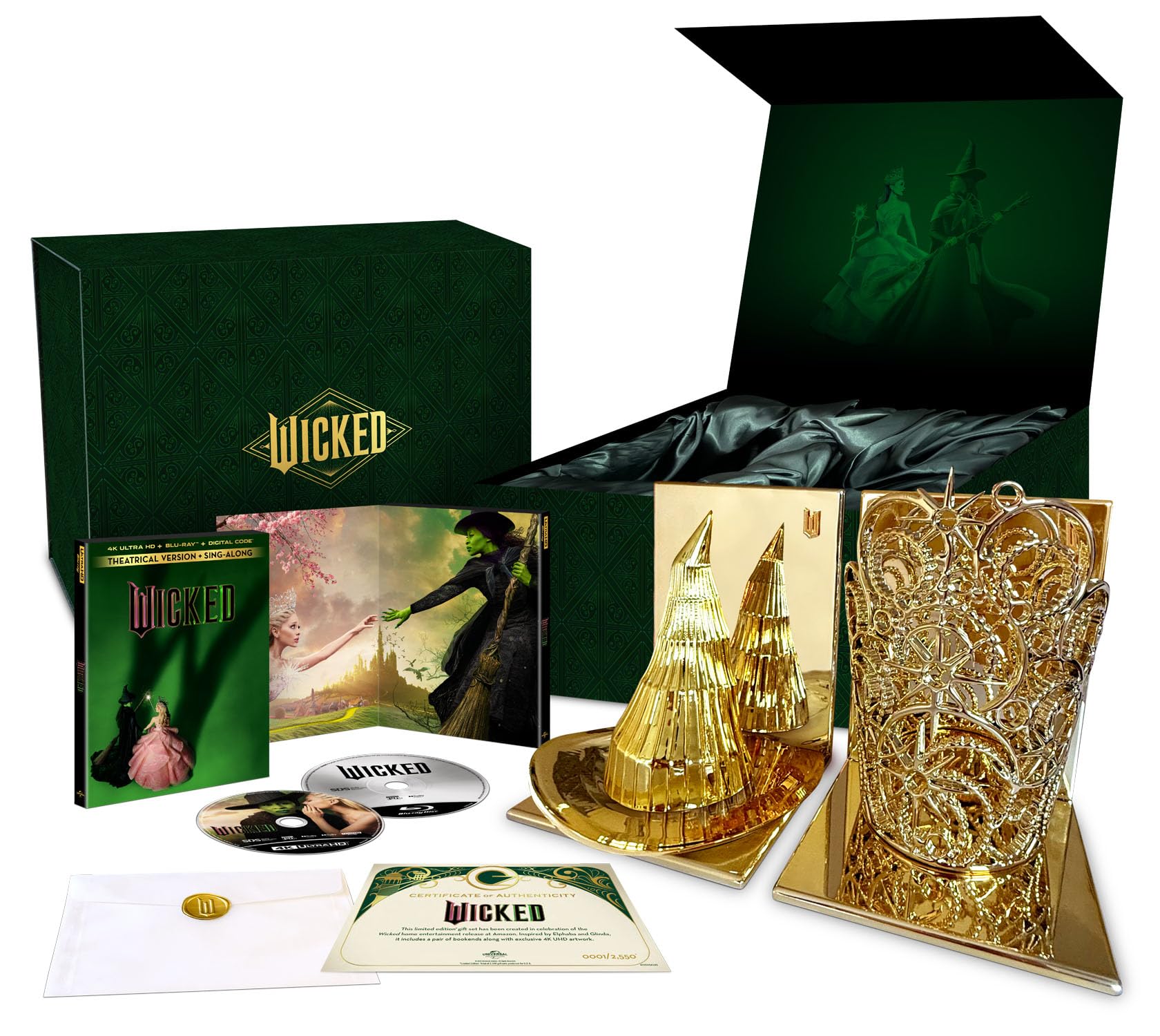Wicked Exclusive Limited-Edition Giftset with Gold Tone Metal Bookends [4K UHD + Blu-ray + Digital] Image