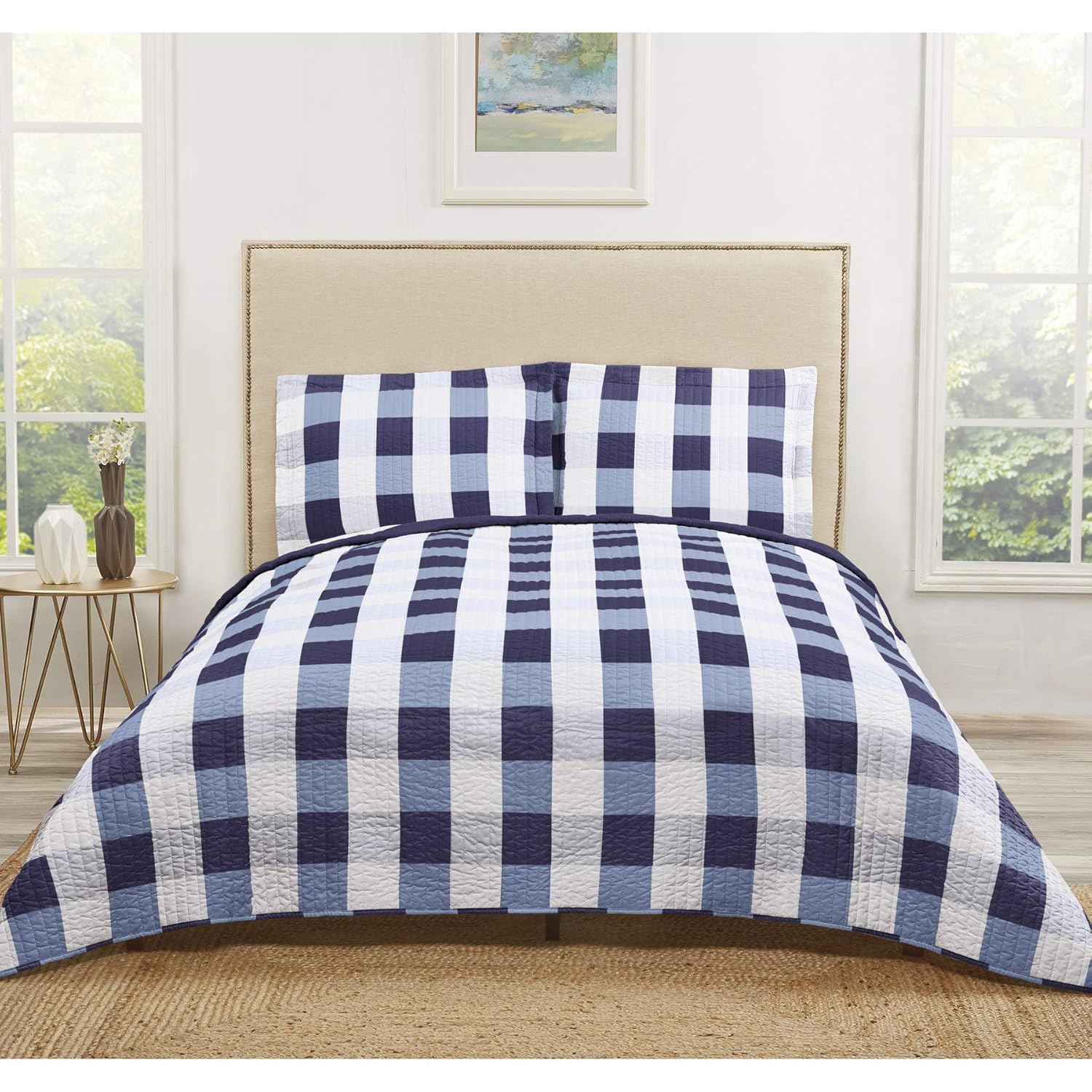 Amazon Com Full Queen Size Soft Cozy Navy Blue White