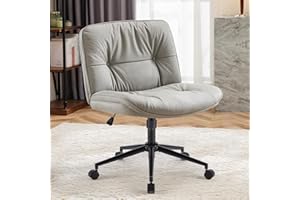 Sweetcrispy Armless-Office Desk Chair with Wheels, Cross Legged Wide Chair, PU Leather Comfortable Adjustable Swivel Computer Task Chairs for Home,Office,Make Up,Small Space,Bed Room Grey