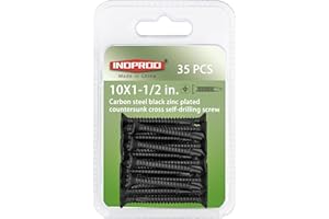 INDPROD #10 x 1-1/2" Phillips Flat Head Self Drilling Screw, Countersunk Flat Head Black Wood Screws, Self Tapping Sheet Metal Tek Screws, Black Zinc Plated Carbon Steel, 35Pcs