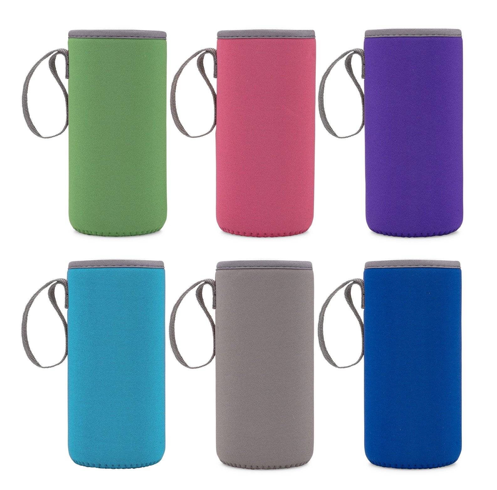 Neoprene Glass Water Bottle Sleeves Vibrant Color 6Pack of