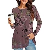 Netsmile Women's Tops Fall Long Sleeve Tunics Loose Dressy Casual Shirts Lace Hem Crewneck Pleated Sweatshirt for Leggings